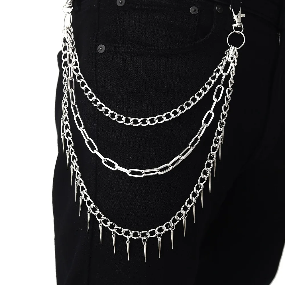 

Fashion HipHop Jeans Pants Rock Emo Accessories Heavy Duty Waist Hook Link Coil Gothic Keychains Spike Pendant Chain