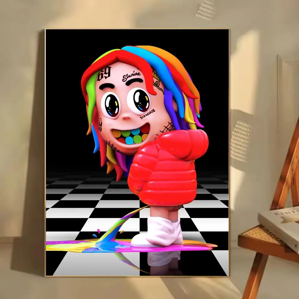 Фото Постеры с изображением рэпера 6ix9ine Tekashi69, акварельные настенные принты, декор для комнаты, самоклеящиеся художественные постеры, водонепроницаемая бумага №5