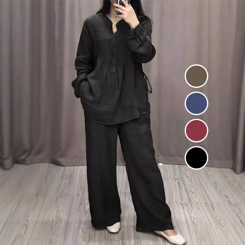 Женский комплект из 2 предметов: блузка с длинным рукавом и брюки