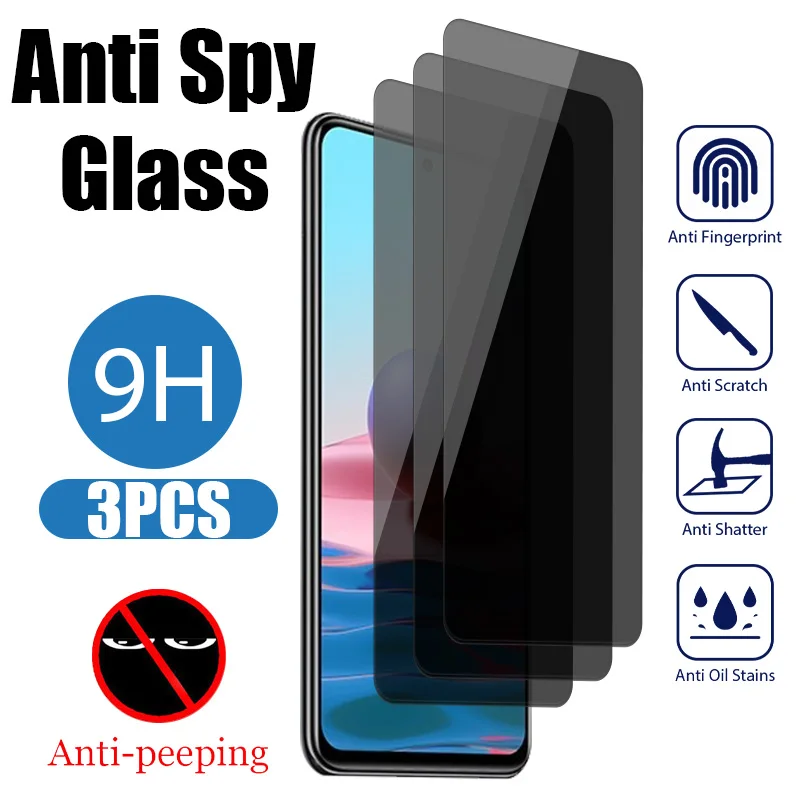 3PCS Anti-spy Screen Protector for Redmi Note 10 11 12 9 8 Pro 11S 10S 9S Privacy Glass for Redmi 10C A1 10 K60 9 9A 9C Glass
