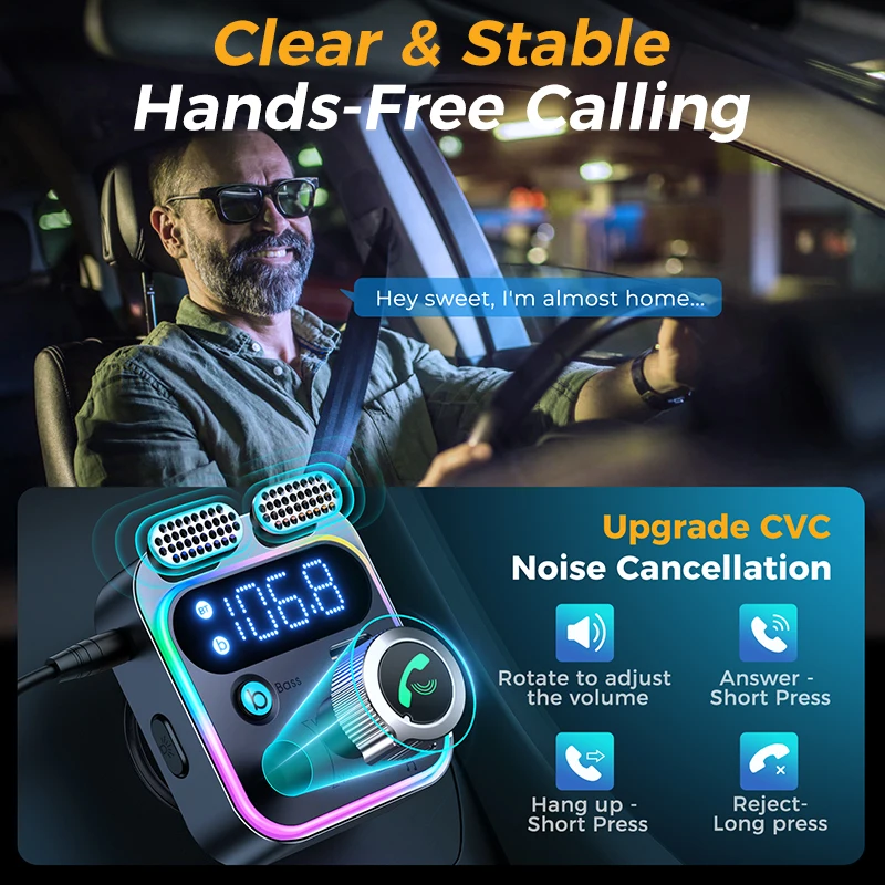 Автомобильный Bluetooth-адаптер Joyroom 48 Вт два микрофона Hi-Fi-звук Bluetooth 5 3 FM-передатчик