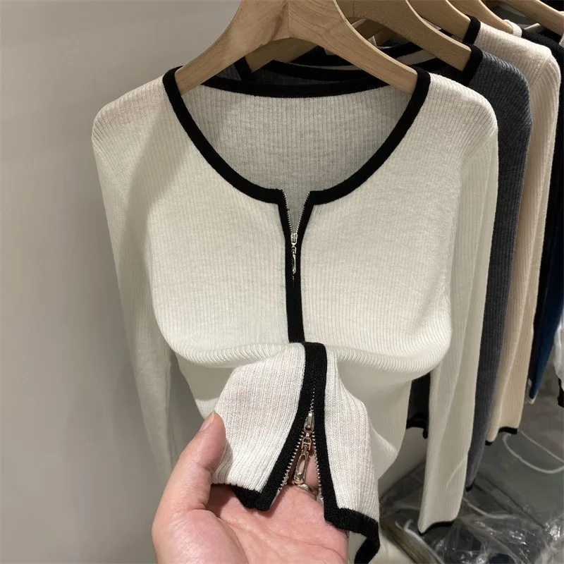 knitted sweaters women zipper woman cardigans long sleeve sweater knitting oversized skinny coat 2022 spring |