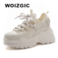 woizgic womens female ladies students genuine leather lycab white shoes sneakers platform lace up increased insole
