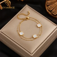 xiyanike 316l stainless steel bracelet woman new arrival gold color square shape womens bracelets casual party girls jewelry