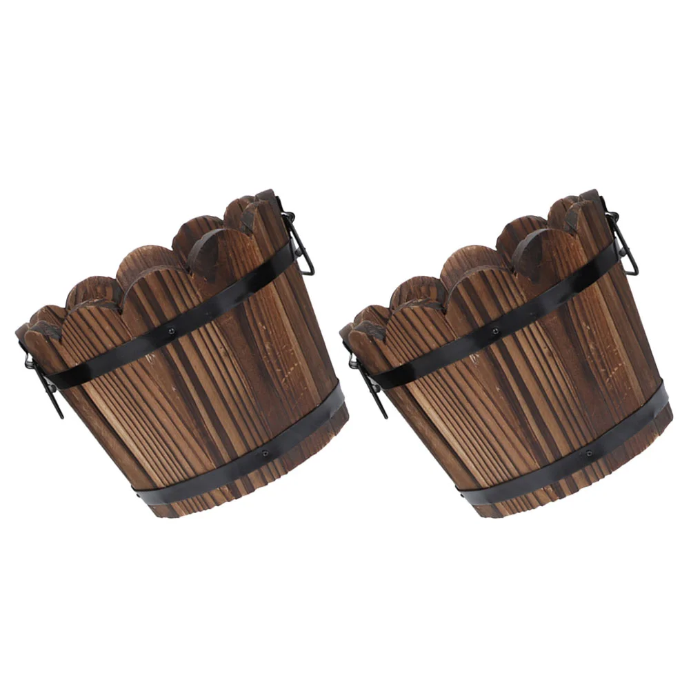 

2 Pcs Carbonized Wood Flowerpot Vegetable Planting Container Home Decor Barrel Chinese Fir Potato Holder