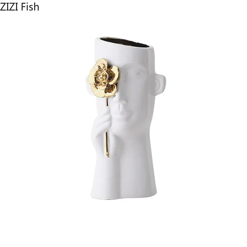 Керамическая ваза с золотым рельефом и розой цветочный горшок персонажем