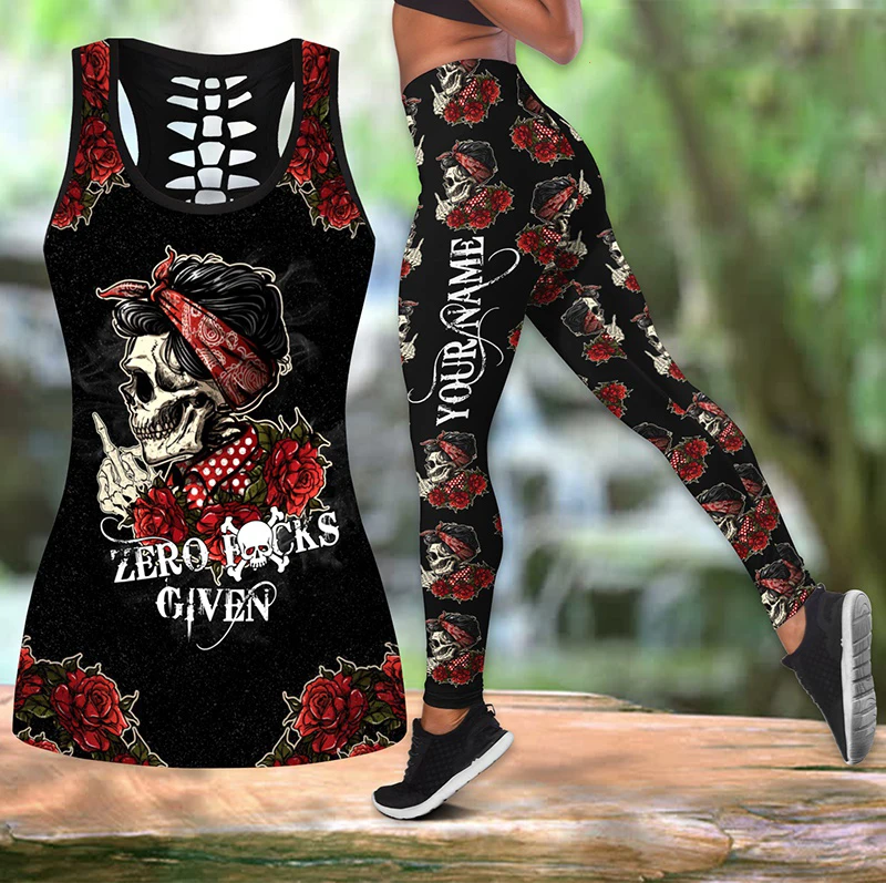 

Skull Combo Hollow Tank Top & Leggings Outfit All Over Printed 3D Women Yoga Suits