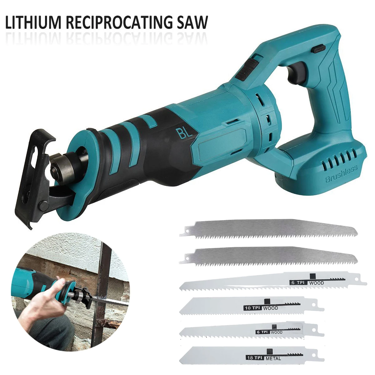 

Cordless Reciprocating Saw 12000rpm Electric Variable Speed Wood Metal Cutting Machine Woodworking Brushless Reciprocating Saw