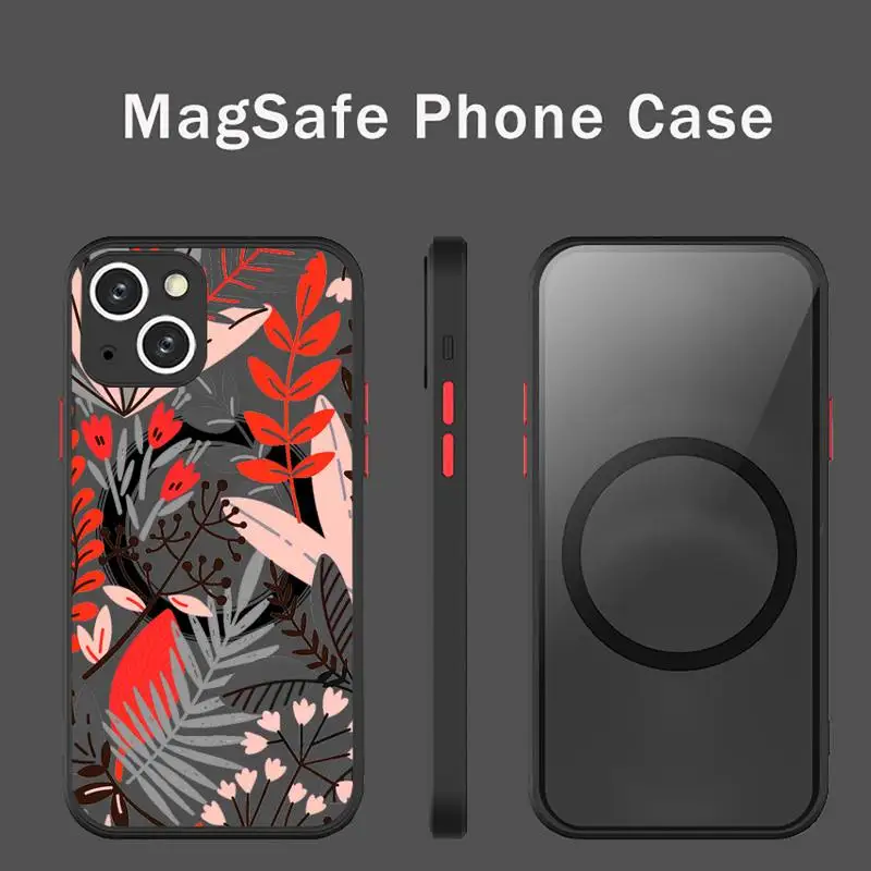 

Floral flower simple grass Phone Case For iPhone 13 12 Mini Pro Max Matte transparent Super Magnetic MagSafe Cover