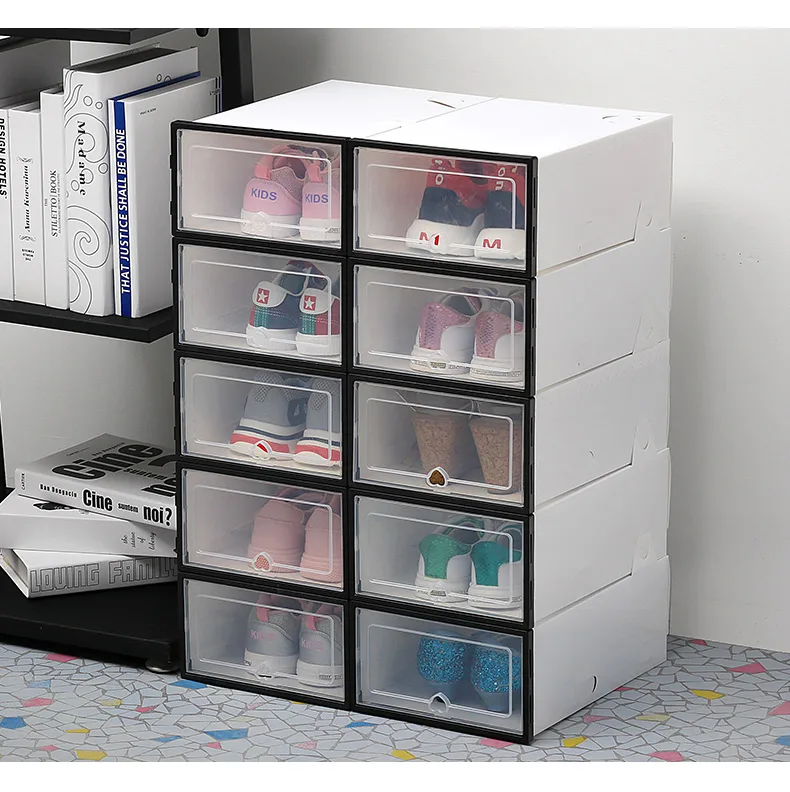 

6PCS Transparent shoe box shoes organizers thickened foldable Dustproof plastic storage box Stackable combined shoe cabinetSale