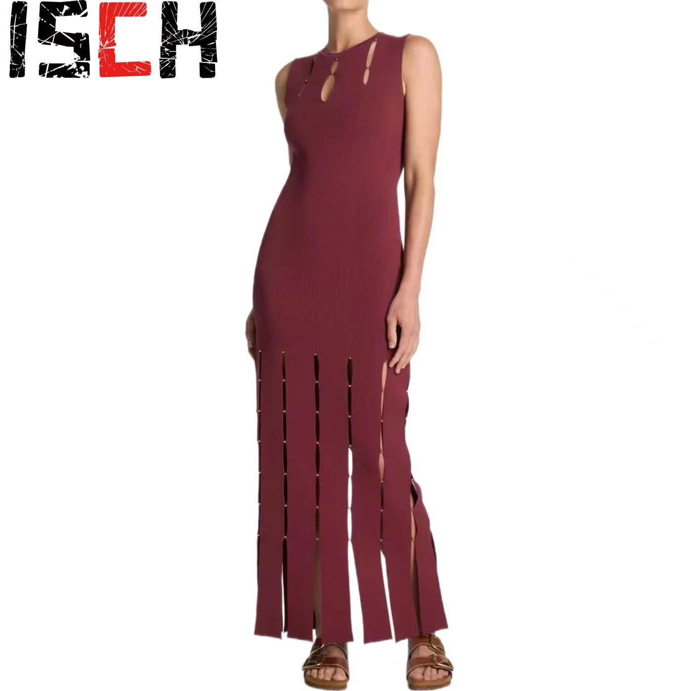 Женское ажурное платье с бахромой