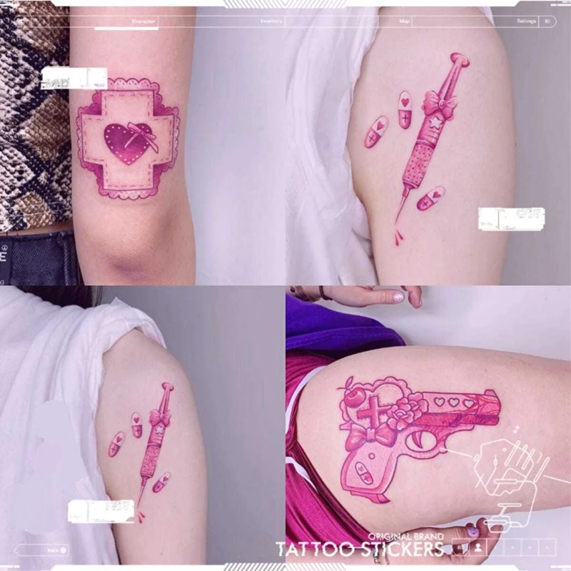 

Sdotter Новая девушка пистолет комбинация розовых татуировок наклейки женская любовь 4 шаблона водостойкая большая поддельная Татуировка рук...