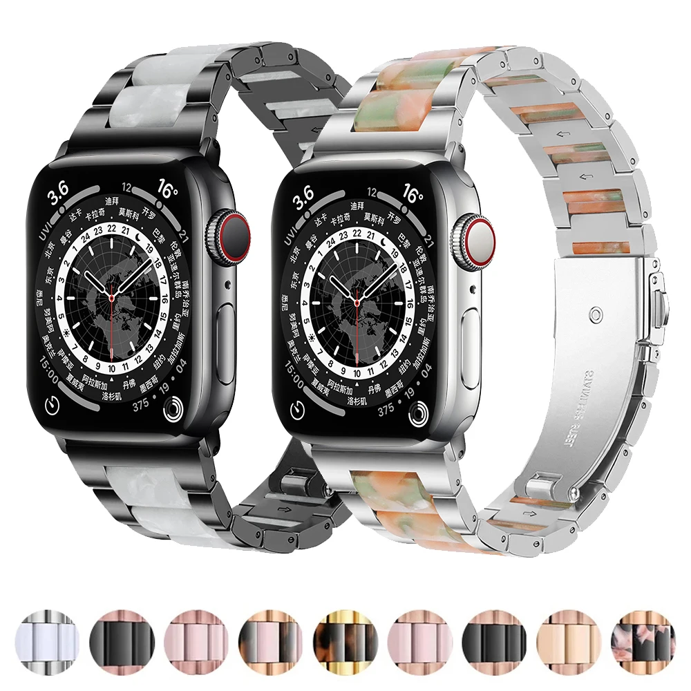 Bracelet For iWatch Serie 8 41mm 45mm 7 6 SE 5 4 Stainless Steel Resin Strap For Apple Watch Ultra 49mm Band 40mm 44mm Wristband