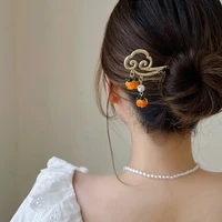 2022 new creative persimmon orange color flower leaf hairpin for women painting oil glazed glass earrings jewelry accessories