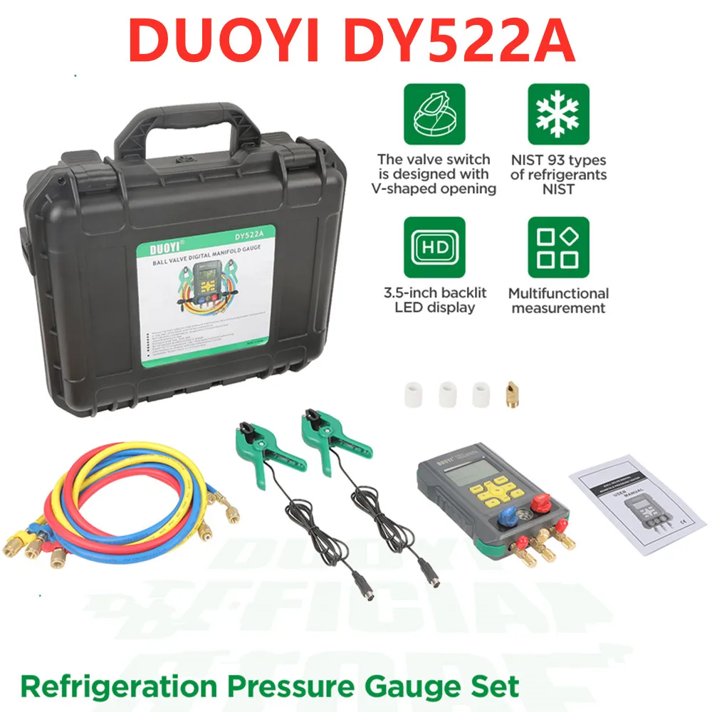 

DUOYI DY522A Air Conditioning Vacuum Gauge Digital Manifold Meter for Refrigeration HVAC Vacuum Pressure Temperature Tester Set
