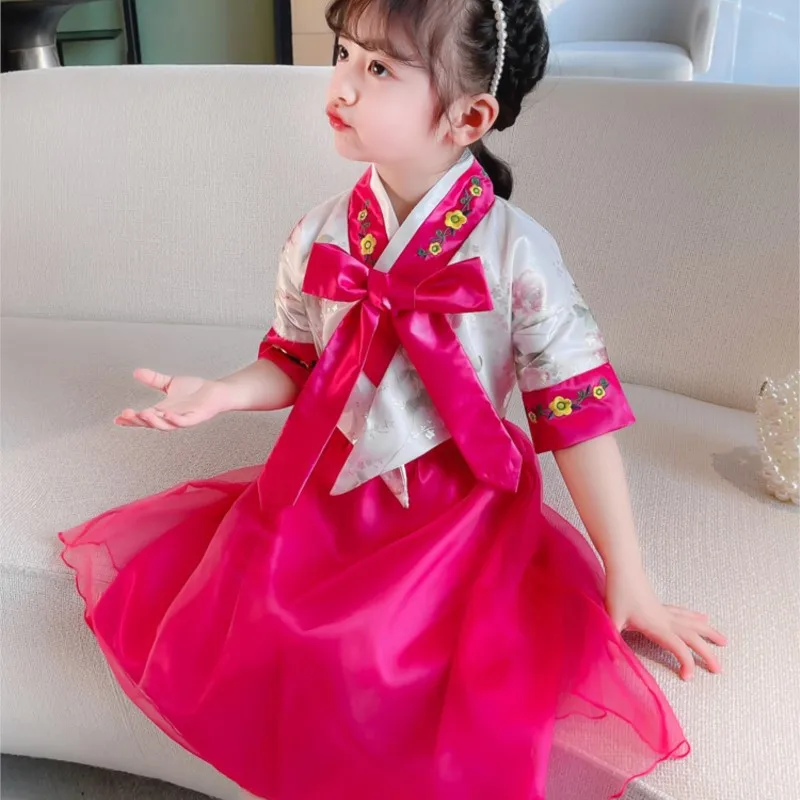 

Girls Hanbok Suit Children's Ethnic Korean Girl Embroidered Hanbok Summer Traditional Hanbok Dress Performance Costume LC777