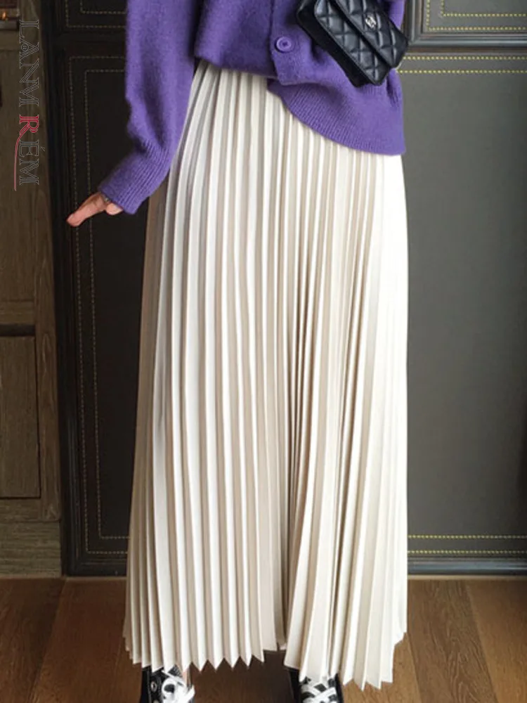 

LANMREM Solid Pleated Elastic High Waist Skirt For Women Casual Vintage Skirts Spring Spring 2023 New Fashion Clothing 2L2043