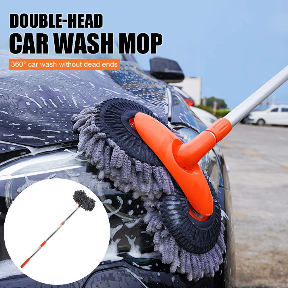 Car Wash Brush Mop with Telescopic Aluminum Long Handle Chenille Microfiber Car Cleaning Kit No Scratch Wet&Dry Use Car Cleaner