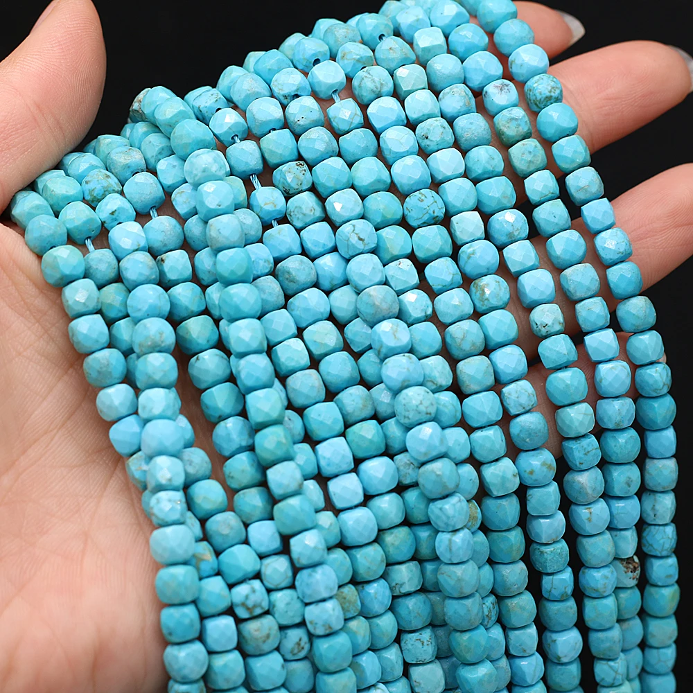 Купи 5mm Natural Blue Turquoise Stone Beads Faceted Loose Spacer Square Beads For Jewelry Making DIY Bracelet Strands за 424 рублей в магазине AliExpress