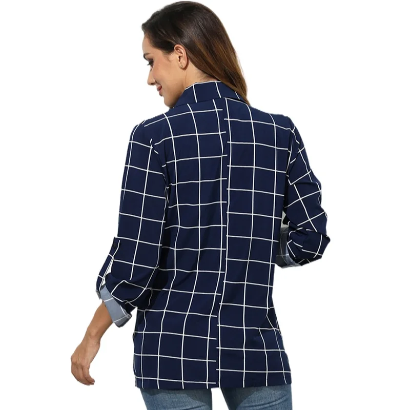 Women Elegant Work Blazers Casual Buttonless Plaid Blazer 2023 New Fashion Jackets Office Commute Design Formal Blazer Suits
