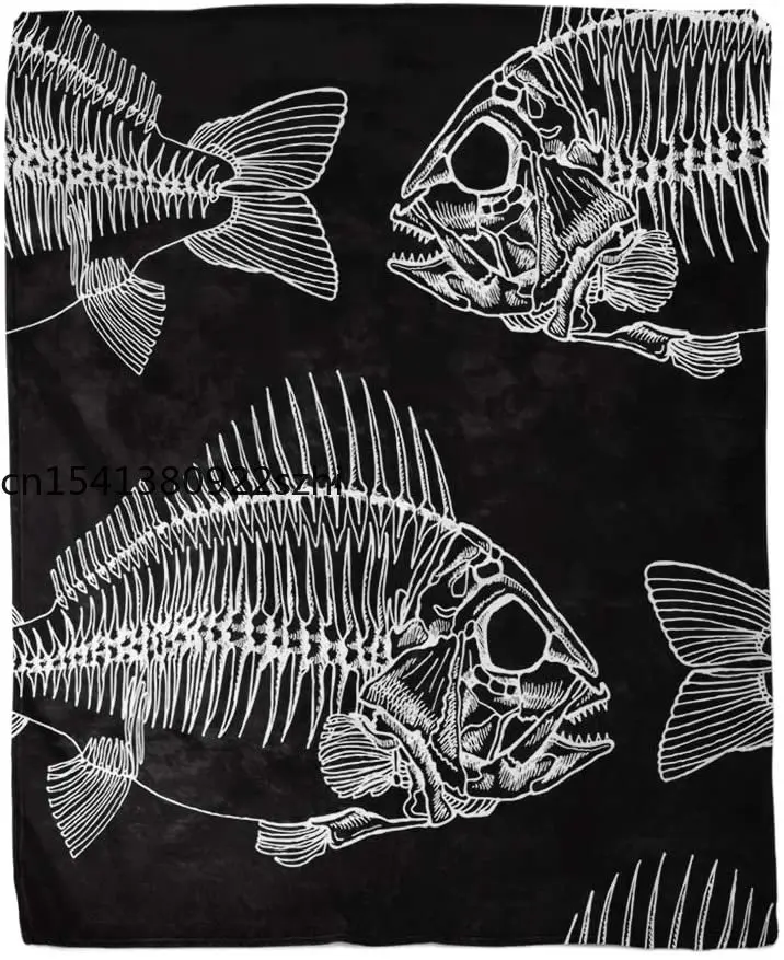 

Flannel Throw Blanket Skull Fish Skeletons Anatomical Anatomy Animals Artistic Backbone Biology Home Decorative Warm Blanket