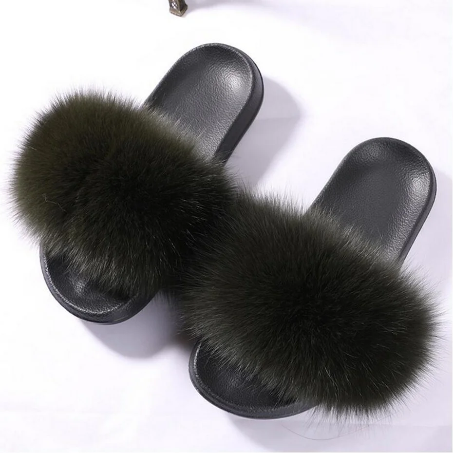 

Шлепанцы из лисьего меха, роскошные модные сланцы, качественные сандалии из 100% натурального меха енота, для улицы и помещений, летняя супер модная новинка