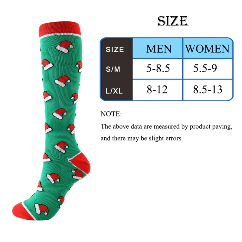 

Men Women Christmas Compression Stockings Colorful Cartoon Santa Snowflake Elk Print Circulation Nursing Knee High Socks