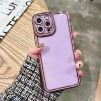 luxury plating transparent soft silicone case for iphone 11 12 13 pro max x xs xr 7 8 mini se2020 bling lens protection cover