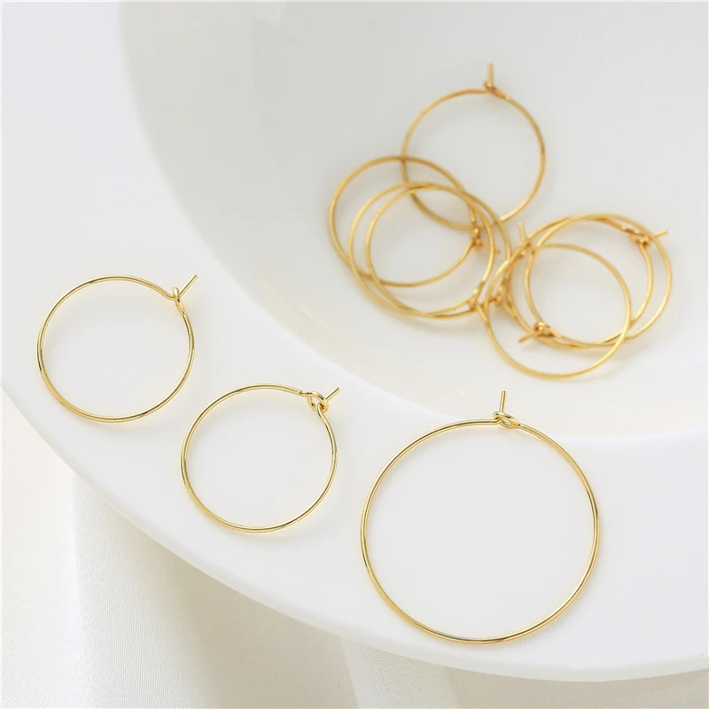 Brass 18K Gold Plated Circle Ear Wire Blank Hoops Earrings Loop Connectors DIY Handmade Dangle Earrings Jewelry Making Supplies