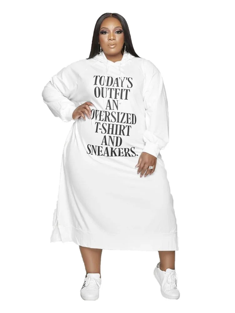 Plus Size Dress Women Loose Letter Print Hoodies Casual Dress Pockets Maxi Dresses Wholesale Drop 3xl 4xl 5xl 6xl