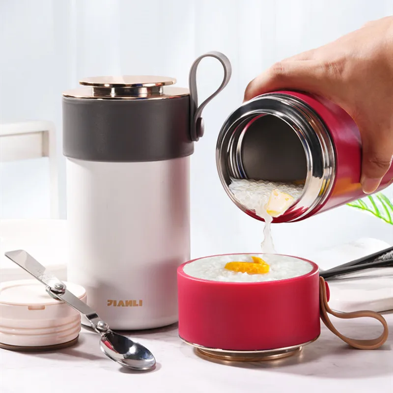 

600ML/1000ML Thermal Lunch Box Portable Double Stainless Steel Insulation Bento Box Food Soup Containers With Folding Spoon