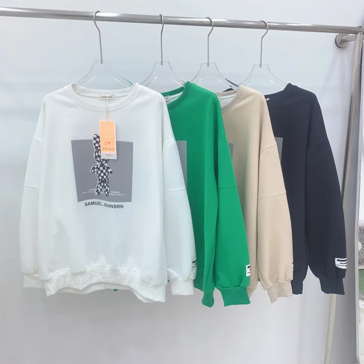 

bear printed long-sleeve hoodies Women oversized sweatshirt Fashion loose casual Streetwear women clothing 2021 tops