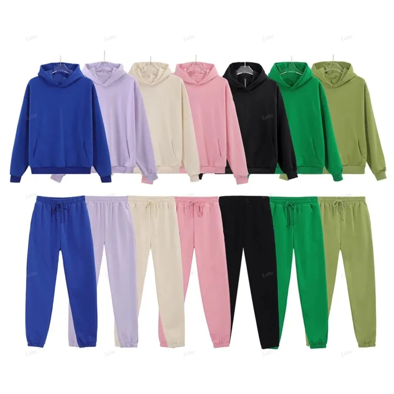 

100% Cotton Womens Tracksuits Two Piece Sets Hooded Sweatshirts Hoodies Track Pants Joggers Sweatpants Sweatsuits Spring Suits