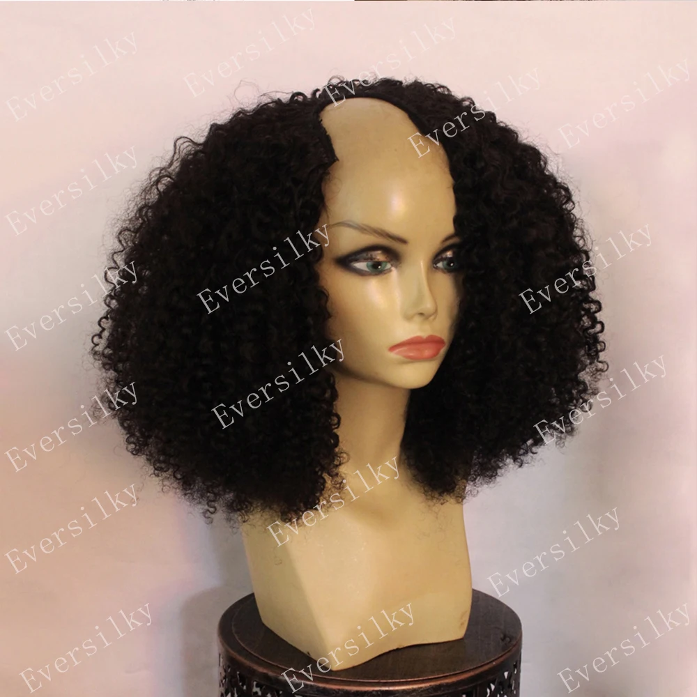 

Glueless Afro Kinky Curly V Part Wig Unprocessed 100% Human Hair U Part Wigs Middle Part Full End Machine 250%Density For Women