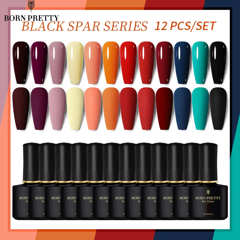 

BORN PRETTY 10ml Nail Gel Set Black Spar Series Semi Permanent Nail Gel Varnish UV LED Matte Gel Polish Soak Off UV Gel Kits