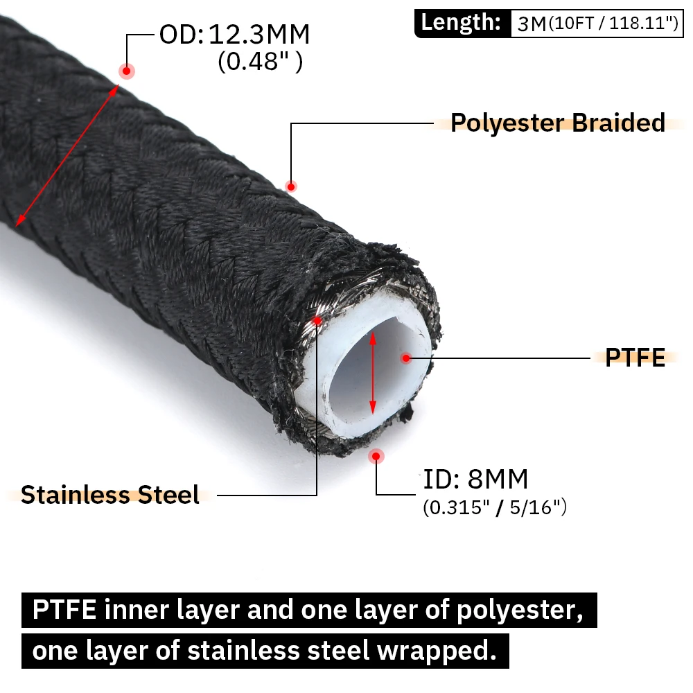 WLR 10FT/3m 6AN PTFE E85 из нержавеющей стали Плетеный Топливный шланг этанол совместимый