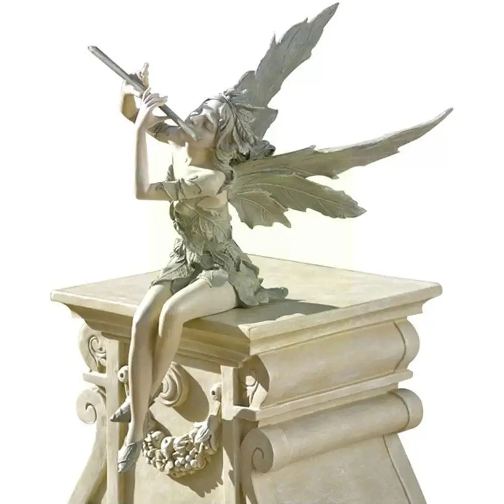 

Flower Fairy Statue Sitting Art Sculpture Figurines Landscaping Home Garden Craft Resin Decoration Angel Outdoor Ornament U3y8