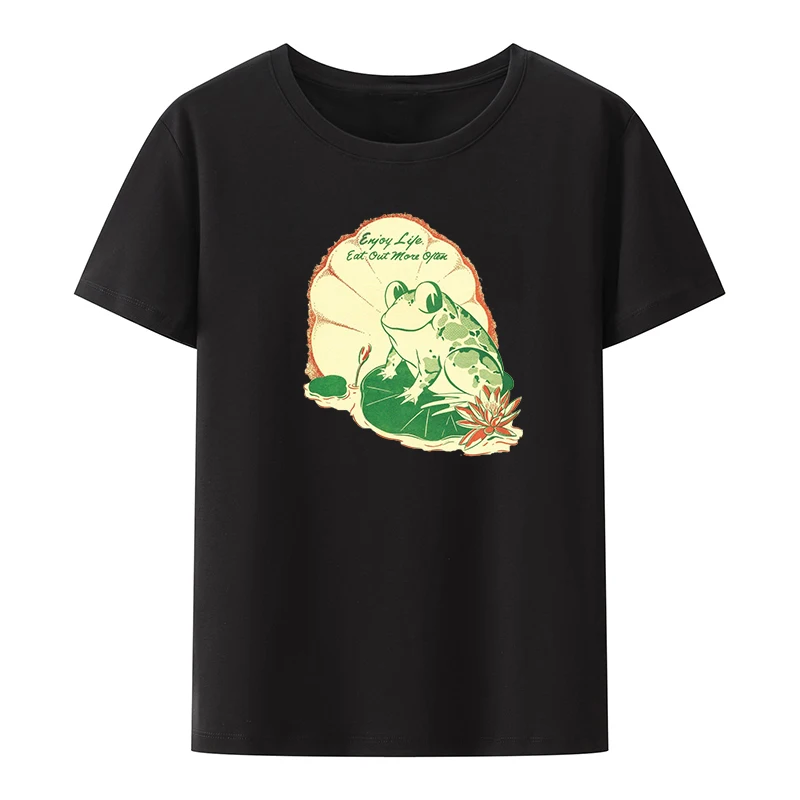 

Lotus Pond Frog Cotton T-shirts Novelty Camisa Hipster Printed T-shirt Top Humor Leisure Tops Cool Roupas Masculinas Short-sleev