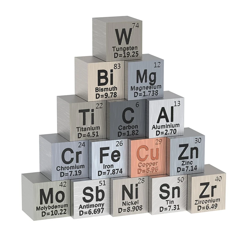 

Кубики из металлических элементов, Набор кубиков плотности для 1 периодической таблицы элементов, прочный Кубик из чистого вольфрама (10 мм), 15 шт.