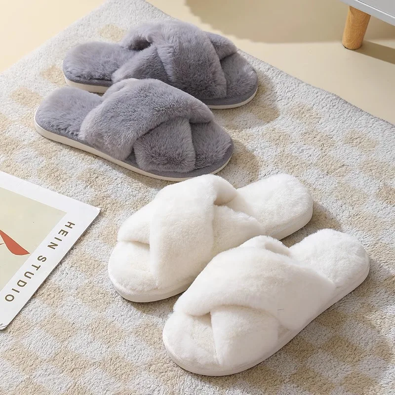 Женские Тапочки Из Искусственного Кроличьего Меха Теплая Домашняя Обувь С
