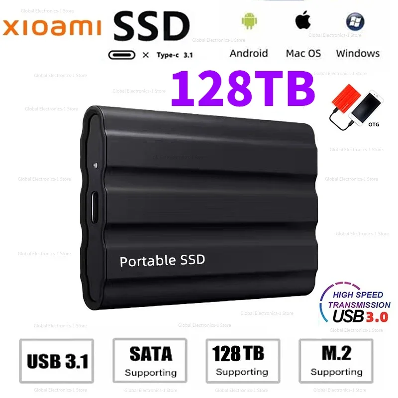 

SSD 128TB External Mobile Solid State Drive Flash 64TB TypeC USB3.1 8TB Mini Slim High Speed Transfer SSD Flash Memory Device
