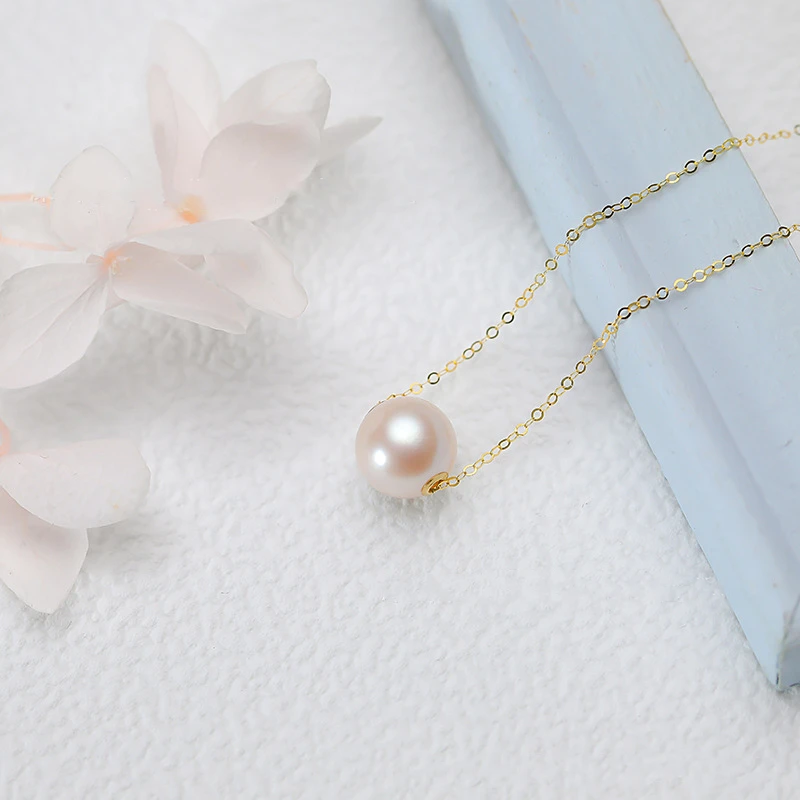 

Ожерелье с жемчужным кулоном из 18-каратного золота, подвеска с натуральным пресноводным жемчугом из золота au750, Модная легкая Роскошная биж...