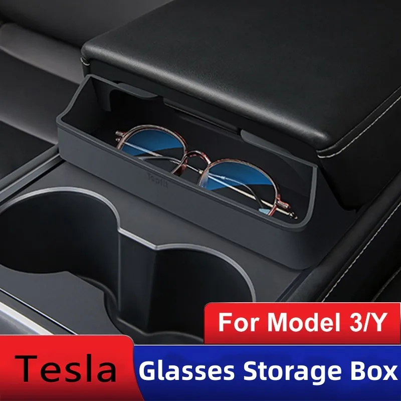 Central Control Armrest Box Glasses Pocket For Tesla Model 3 Y 2022 2023 Car Accessories Glass Case Storage Casket Auto Parts