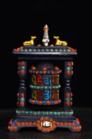 6 tibetan temple collection old bronze gem dzi beads painted beast six character proverbs prayer wheel magic weapon town house