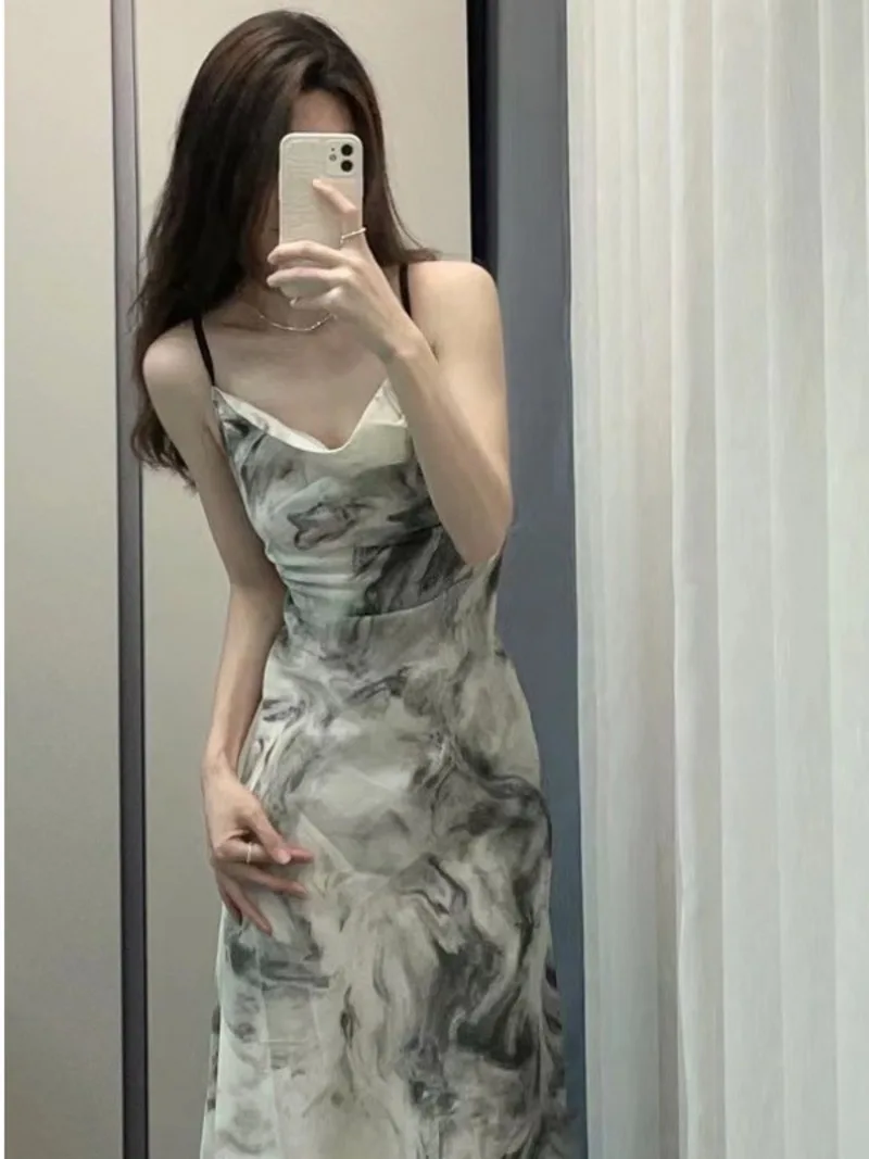 Платье на бретельках в китайском стиле Элегантное летнее новое платье с открытой