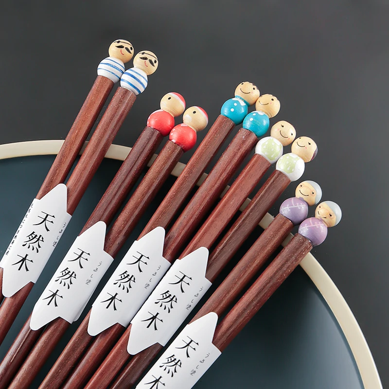 

Japanese style pointed chopsticks red sandalwood household cartoon household chopsticks tableware log chopsticks
