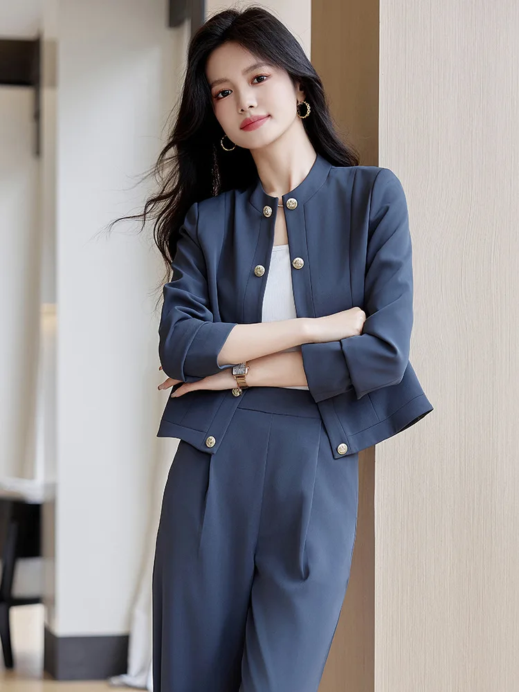 Костюм 2024 тонкий костюм без воротника для женщин весенний Элегантный женский