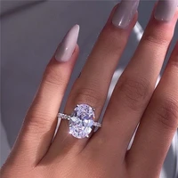 exquisite silver color oval three dimensional zirconia stone jewelry bride engagement wedding rings for women