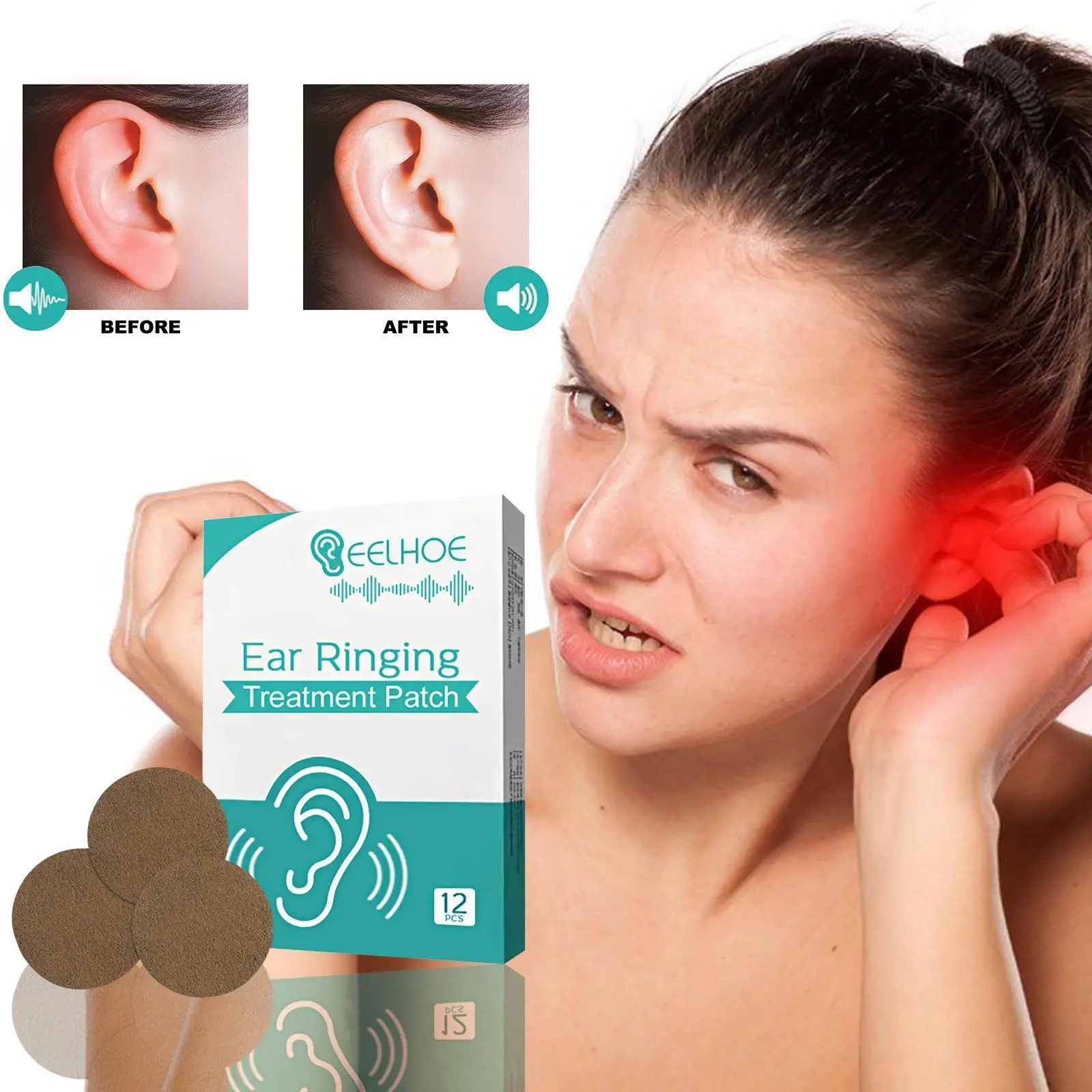

12 шт. натуральные Пластыри для Лечения шума в ушах, травяные патчи, пластырь для облегчения звучания, снятия головной боли, наклейки для потери слуха, китайская медицина