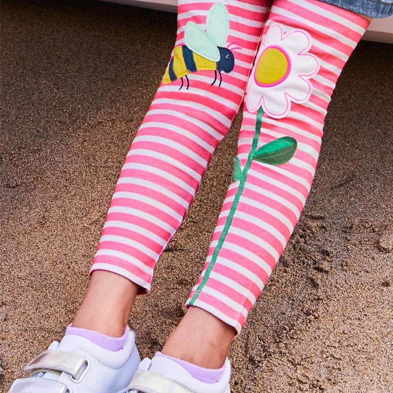 

Spring Autumn Girls Cat Leggings 100% Cotton Trousers for Kids Comfort Pants Childrens Tights Lovely Clothes with Bee and Flower